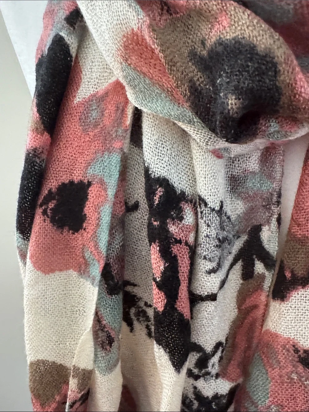 Floral Fringe Oblong Scarf in Cream and Rose, purchased at Nordstrom